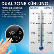 Nevera portátil con compresor KESSER 2 en 1 de doble zona, refrigeración y congelador eléctrico con 2 acumuladores de frío y panel táctil LED | Refrigerador con enfriamiento hasta -20 °C para camping, coche, camión 12/24V 230V
