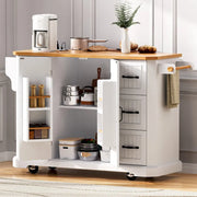 Isla de cocina extensible con alas abatibles, carrito de cocina sobre 4 ruedas con toma de corriente, mesa isla móvil con 2 puertas y 6 cajones