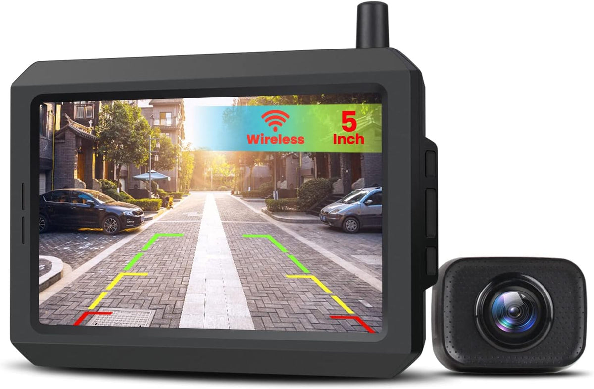 Cámara de visión trasera inalámbrica con señal digital estable, cámara de marcha atrás impermeable IP68 y monitor TFT-LCD de 5 pulgadas, imagen clara y estable AUTO-VOX W7