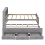 Cama tipo plataforma con nido y cajones, cama tipo plataforma con almacenamiento y USB, cama tipo plataforma de madera con estantería