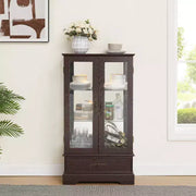 Vitrina de cristal iluminada con estantes ajustables: elegante vitrina de 2 puertas con cajón integrado, incluye bombilla