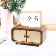 Mini caja de pañuelos de madera con diseño de armario, nogal, compacta