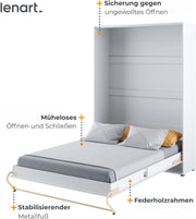 Cama abatible Homlando Lenart Concept Pro CP01 140x200 cm - Cama de pared vertical - Armario con cama abatible integrada - Cama funcional (Blanco mate)