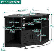 Mueble esquinero para TV estilo rústico, centro de entretenimiento y consola multimedia para televisores de hasta 55 pulgadas con toma de corriente