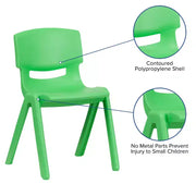 Paquete de 10 sillas escolares apilables de plástico de Flash Furniture con altura de asiento de 13.25 pulgadas
