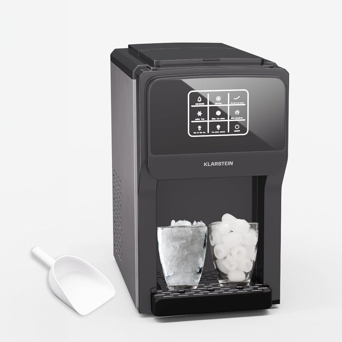 Klarstein ArcticBlend Máquina de hielo 3 en 1, 20 kg/24 h, cubitos de hielo y hielo picado, dispensador de agua, depósito de 6 L, acero inoxidable, máquina de hielo doméstica, negro