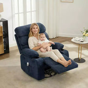 Sillón reclinable mecedor con masaje y calefacción, silla reclinable giratoria de 360 grados para adultos, silla de guardería de lino con bolsillo lateral y dos portavasos