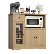 GustoWave Alacena de cocina para microondas con almacenamiento, 3 puertas, 1 cajón y estantes ajustables, gabinete de despensa