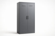 Armario metálico de dos puertas con tiradores de acero gris
