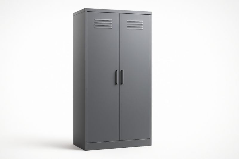 Armario metálico de dos puertas con tiradores de acero gris