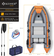 KESSER® Bote neumático Wave 230-320 cm set de 6 piezas inflable – Bote + banco, bomba de aire, remos, kit de reparación, bolsa, bote de pesca, bote de remo pequeño y grande - opción de combinación con motor, apto para agua salada