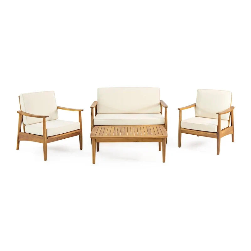 Set de conversación para exteriores de 4 plazas de madera de acacia Willowbrook de Christopher Knight Home