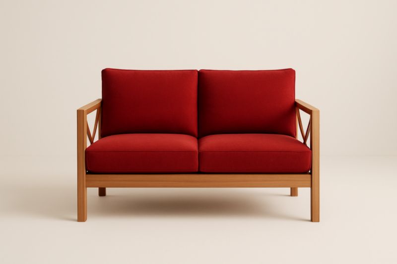 Sofá de 2 plazas rojo madera de haya