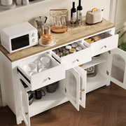 Aparador de comedor estrecho de 55 pulgadas con 3 cajones y 4 puertas para cocina, comedor y sala de estar