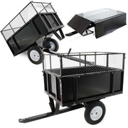 Remolque basculante Wiltec 166,5 x 77,5 x 106 cm 300 kg, remolque volquete para tractor cortacésped con rejilla y laterales extraíbles, remolque con función de basculamiento