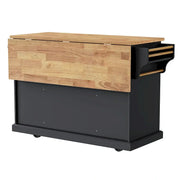 54 Isla de cocina grande con ala abatible de madera de caucho, carro de cocina rodante con textura repujada sobre 4 ruedas con 4 puertas y 3 cajones