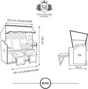 Strandkorb Hanse Ostsee 2,5 plazas Klassik XXL, 160 cm de ancho - Reclinable, ya montado, incluye ruedas para strandkorb, ideal para el hogar, balcón y terraza