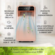Aire acondicionado portátil Klarstein con manguera de escape, unidad 4 en 1 con ventilador, deshumidificador y modo nocturno, aire acondicionado pequeño y portátil para el hogar y la oficina, bajo consumo, 9000 BTU