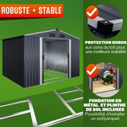 GARDEBRUK Cobertizo de jardín de metal XXL 5m² con cimientos 260x205x180cm, puerta corredera, antracita-metálico, caseta de jardín, cobertizo de jardín 9m³