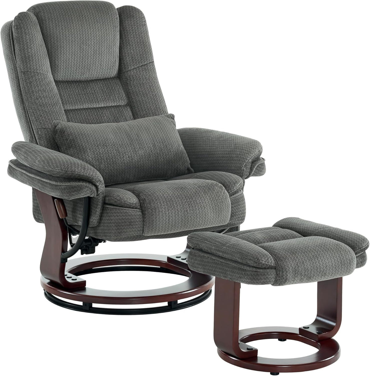MCombo Sillón relax reclinable, sillón de lectura, sillón giratorio 360° con taburete, cojín y bolsillo lateral, sillón de TV para salón con capacidad de carga de hasta 120 kg, 9099 (tela gris)