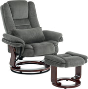 MCombo Sillón relax reclinable, sillón de lectura, sillón giratorio 360° con taburete, cojín y bolsillo lateral, sillón de TV para salón con capacidad de carga de hasta 120 kg, 9099 (tela gris)