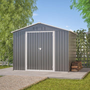 Cobertizo de jardín robusto de metal con techo a dos aguas XXXL (300 x 252 x 191 cm) Almacenamiento seguro para herramientas y equipos de jardinería Gris