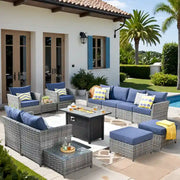 Conjunto de muebles de mimbre para patio exterior de 13 piezas XIZZI con mesa de fuego