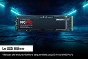 SSD 990 Pro NVMe M.2 PCIe 4.0, SSD interno, capacidad de 4 TB, velocidad de lectura de hasta 7450 MB/s, gestión térmica inteligente con revestimiento de níquel, MZ-V9P4T0BW