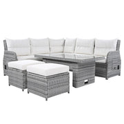 Conjunto de sofá seccional de ratán para exteriores con mesa ajustable y sillones reclinables