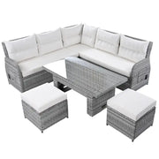 Conjunto de sofá seccional de ratán para exteriores con mesa ajustable y sillones reclinables