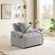 Sillón sofá convertible 3 en 1, sofá cama individual con respaldo ajustable, soporte para teléfono, USB y tipo C - ModernLuxe