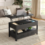 Mesa de centro elevable Furnihold con cajones y compartimento secreto, mesa de salón convertible en mesa de comedor, negro