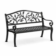 Banco de jardín de metal negro con adornos