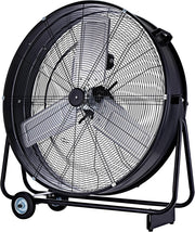 Ventilador industrial Be Cool 75 cm BCIWM75CM – Ventilador de tambor móvil, Ø 75 cm (30"), 300 vatios, motor de cobre puro, 2 velocidades, aspas de aluminio, rejilla de protección tipo telaraña, negro