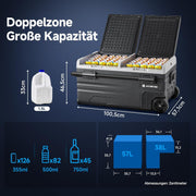 Nevera portátil con compresor de doble zona AAOBOSI 95L, nevera para coche con control por APP WIFI, puerto USB, 12/24 V y 100-240 V, nevera con compresor de -20 °C a 20 °C para coche, camión, barco, autocaravana, camping, puerta doble