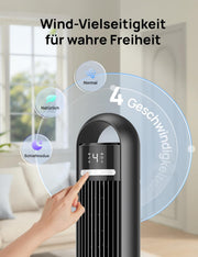 Ventilador de torre inteligente DREO para dormitorio, ventilador de pie silencioso con 28 dB, alcance de aire de hasta 8,8 m, 4 velocidades y 3 modos, temporizador de 8 h, App, Alexa y Google, oscilación de 90°, para el hogar/oficina