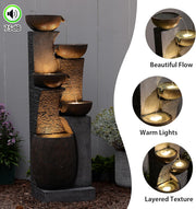 Fuente de jardín grande Bumilgar para exteriores con iluminación LED, fuente en cascada de 5 niveles para jardín, balcón, terraza, 134x46x37 cm