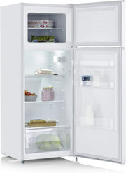SEVERIN Refrigerador Congelador de 2 puertas, Independiente, Longitud 55 cm, 206 litros, Clase E, Veggibox incluida, Blanco, DT 8760