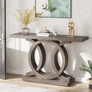Mesa Consola Vintage con Base Geométrica Mesa de Pasillo de Madera