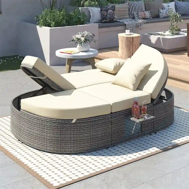 Cama de exterior para patio, diván para 2 personas con cojines y almohadas