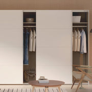 Armario corredero Forte SOPHISTISPACE 300 de 3 puertas con estantes y barra para colgar ropa, blanco, 299,8 cm de ancho, 210,5 cm de alto, 62,9 cm de profundidad
