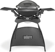 Barbacoa eléctrica Weber Q2400 con soporte y mesas laterales, superficie de cocción de 54 x 39 cm, portátil, parrilla de cocción de hierro fundido vitrificado dividida en 2 partes, tapa y cuerpo de aluminio fundido - Gris oscuro (55020879)