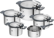 Set de ollas ZWILLING Simplify de 5 piezas, colador integrado, inducción, gris