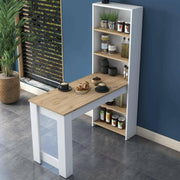 Dmora - Mesa fija Talitha, estantería de cocina, consola para comedor, estantería rectangular fija, 120x54x154 cm, nogal y blanco