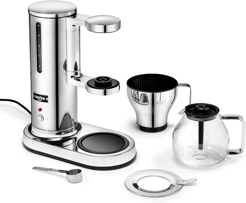 Aarke Cafetera de goteo – Cafetera eléctrica, jarra de cristal, función de mantenimiento de calor, capacidad de 10 tazas, 250 ml - 1,25 l, diseño moderno, cafetera para café de filtro, con certificación ECBC.