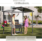 tectake® Pabellón para barbacoa de exterior, cubierta para barbacoa, pabellón de metal para cocina de exterior en balcón, jardín o terraza, protección visual, cubierta de terraza, pabellón de jardín 240 x 150 x 234 - gris