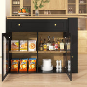 Mesa de bar extensible KOMHTOM, bar de cocina con espacio de almacenamiento, aparador con estantes, vitrina y cajón, mesa de comedor giratoria con armario de almacenamiento (negro)