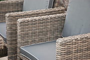 Ragnarök PolyRattán - Marca ALEMANA - Producción PROPIA - 8 años de garantía - Juego de comedor para jardín, mesa, 4 sillas, taburetes, 12 cojines, gris, aluminio inoxidable, natural, comedor, cubo, cristal