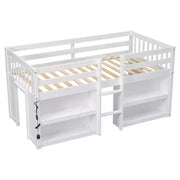 Cama alta infantil individual Whisen de 79.8"L x 43.9"An con estantes de dos niveles y luz LED