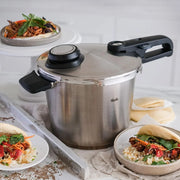 Olla a presión Fissler Vitavit Premium 6L 22cm de acero inoxidable, 4 niveles de cocción, incluye cestillo, fabricada en Alemania, apta para inducción